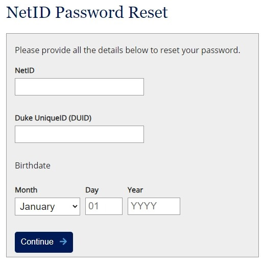 NetID Duke password reset
